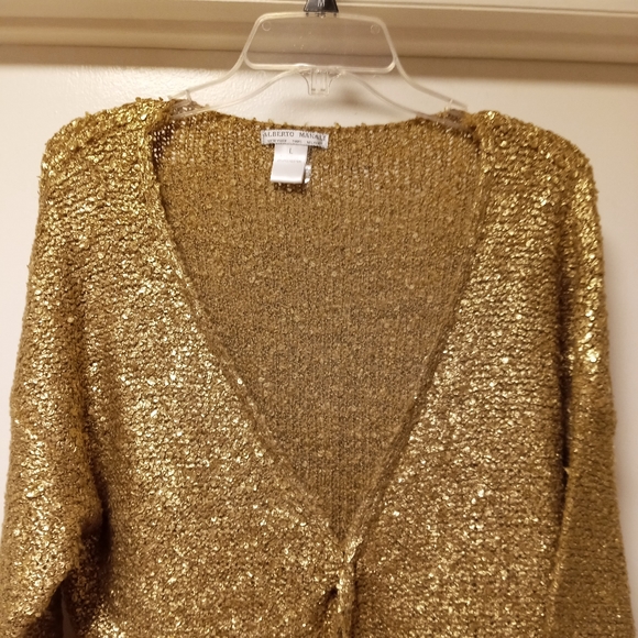 Alberto Makali gold metallic open sequin cardigan sweater size L - Picture 3 of 9